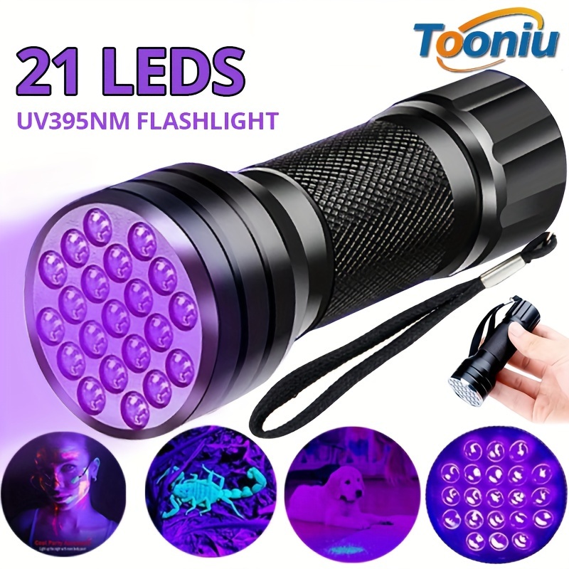 

21 Leds Uv 395nm Flashlight, Blacklight Detector, Portable Mini Aluminum Purple Light, For Pet Urine & Stain Detection, Finder, With Hand Strap (battery Not Included)