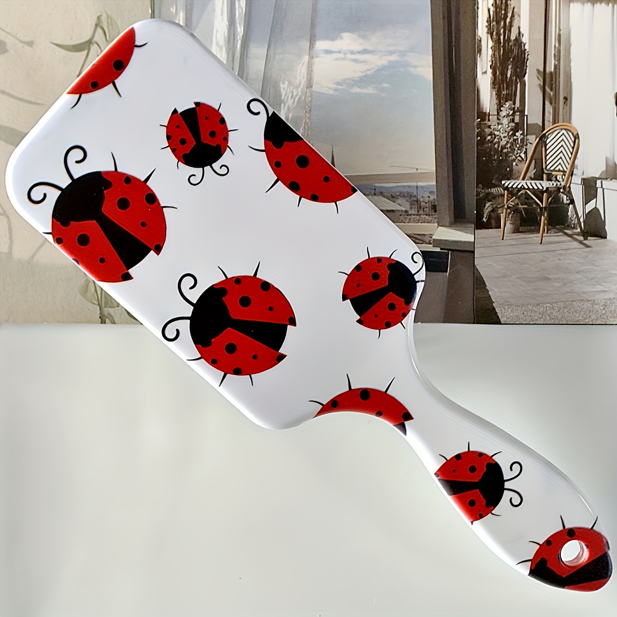 TEMU 1pc Red Ladybug Pattern Checkered Air Cushion Comb, Scalp Massage Hair Brush With Comfortable Grip And Anti-static Design - Durable Abs Handle &