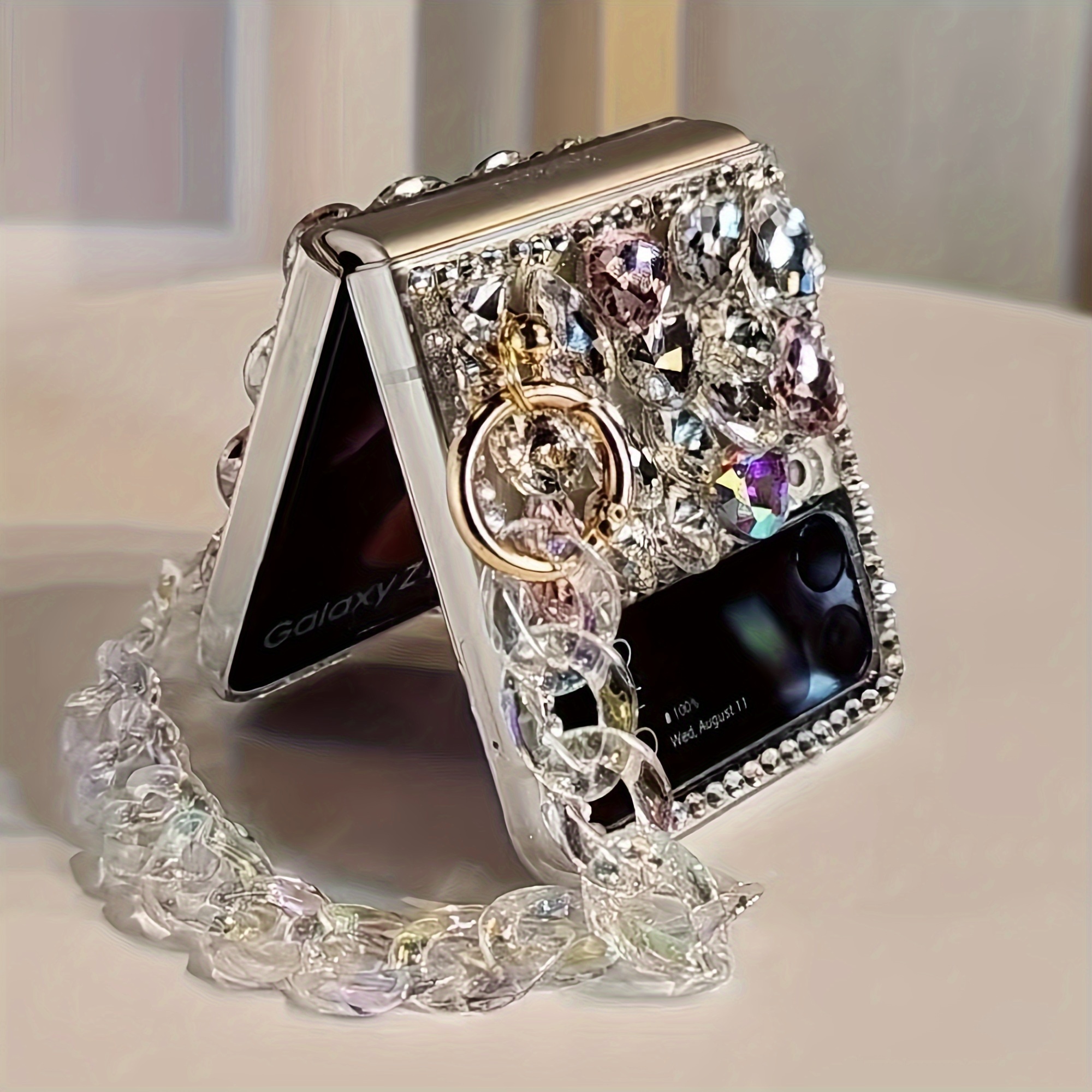 luxurious diamond studded foldable phone case suitable for samsung for galaxy z flip 3 for galaxy z flip 4 and for galaxy z flip 5 a high end fashion phone case for Product details 0