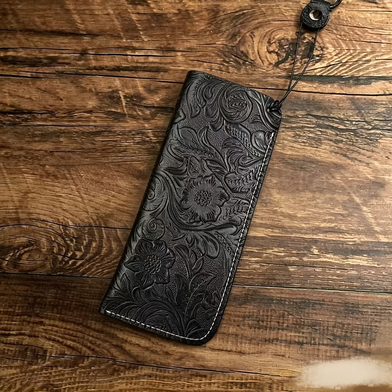 Original Hand-Carved Full-Grain Leather Glasses Pouch - Retro Genuine Leather Case for & Eyeglasses. Portable, Dust-Proof, Premium-Quality Protective Sleeve for Reading Glasses &. Compact Storage Bag with Slanted Pocket