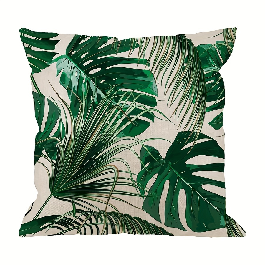 

Tropical Palm Leaf Linen Throw Pillow Cover - Decorative Square Cushion Case With Zipper Closure For Sofa, Bed, And Outdoor Use - Machine Washable, Multiple Sizes Available (16x16/18x18/20x20 Inches)