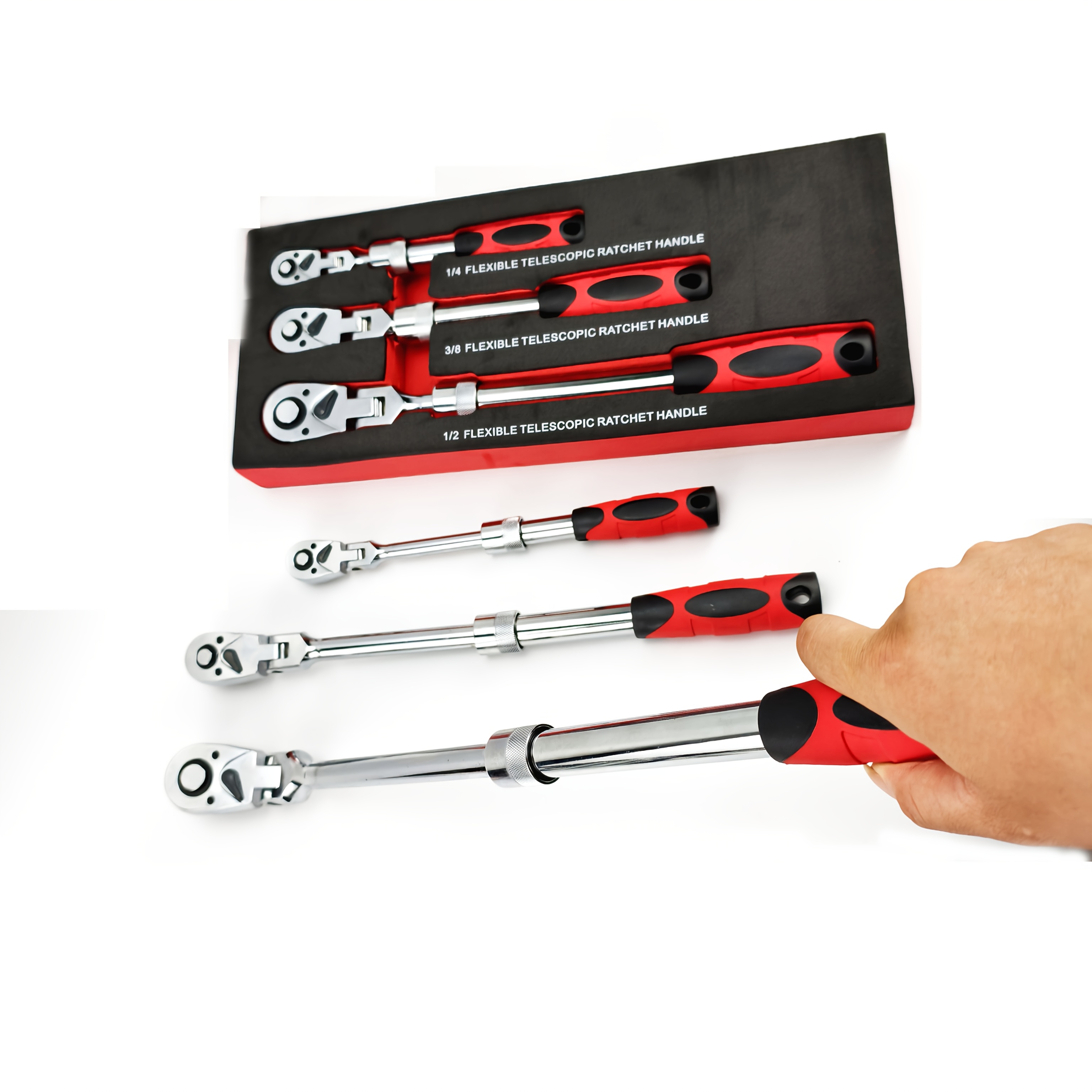 TEMU 1pc/3pcs Stretchable Flexible Head Ratchet Set With Eva Storage Box - 1/4