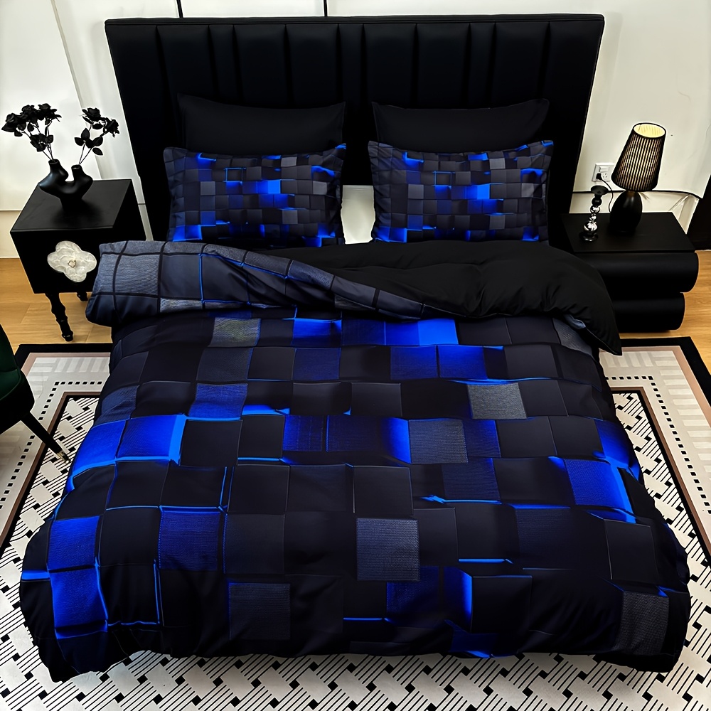3pcs cool technology digital printing material quilt cover set     and blue four sizes twin full queen king