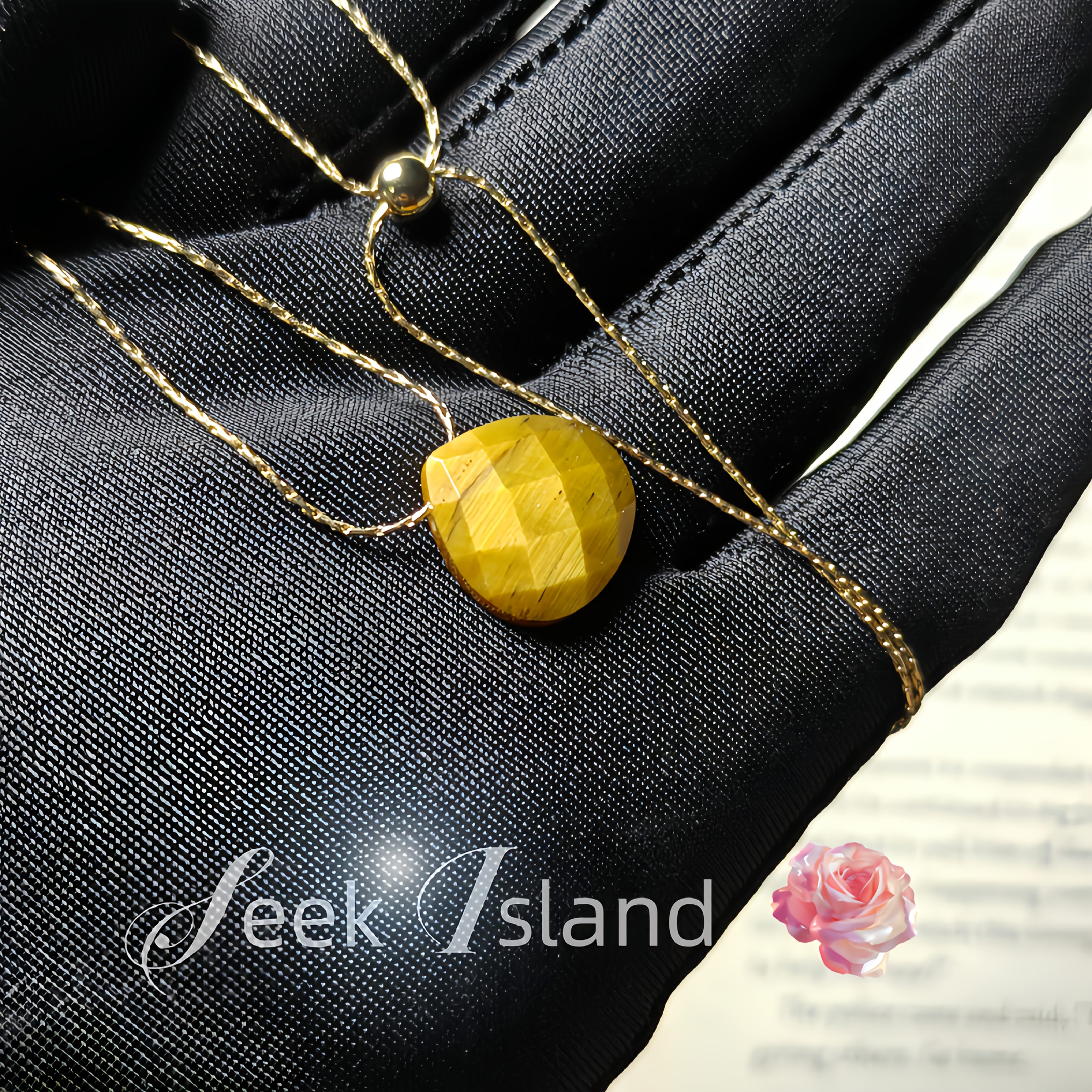 Adjustable Tiger's Eye Necklace with Diamond Cut Drop Pendant