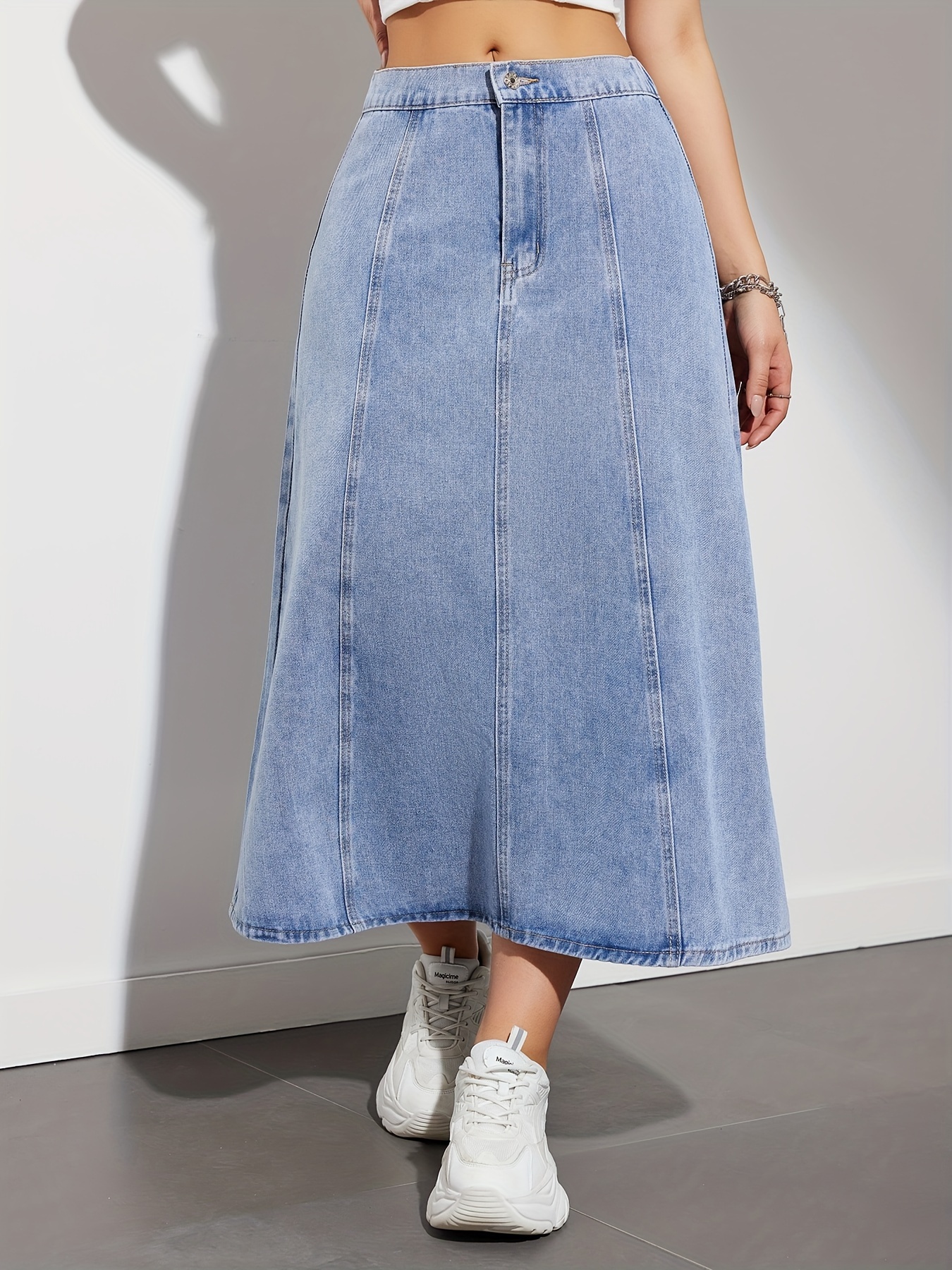 Elegant High Waisted Denim Maxi Skirt Single Temu New Zealand