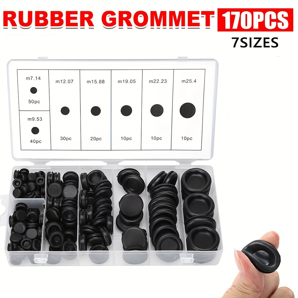 

170pcs Rubber Grommet Protective Coil Double-sided Black Rubber Hole Plug, Car Electrical Wire Gasket