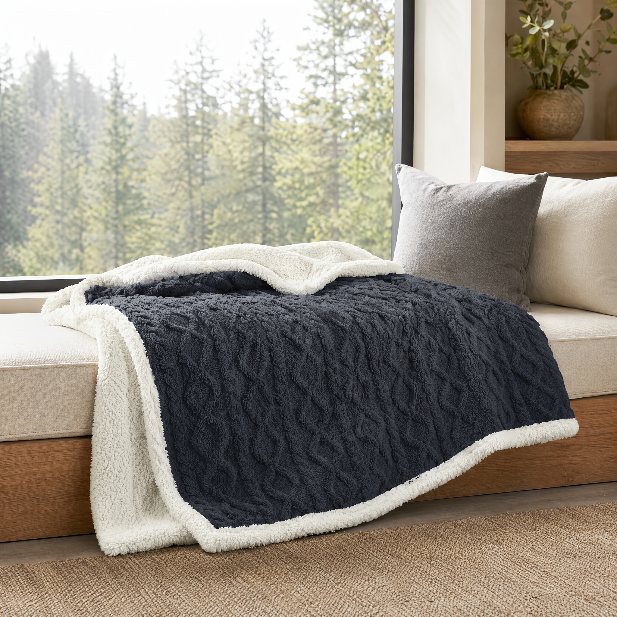 Image of Luxury Diamond Quilted Sherpa Throw Blanket - Ultra -friendly Fleece Suitable For Sofa, Bed & Couch, Lightweight Breathable Warm Bedspread, Machine Washable Cozy Blanket For