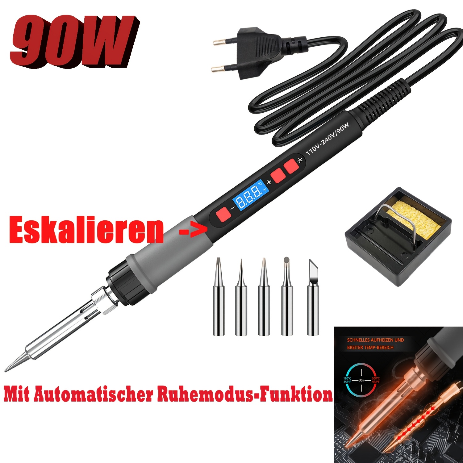 Ilibilib Soldering Kit, 90w Lcd Digital Display Adjustable Temperature Soldering 180 To 500°c, Temperature Fast Heating Smart Soldering Kit For Welding Diy Repair
