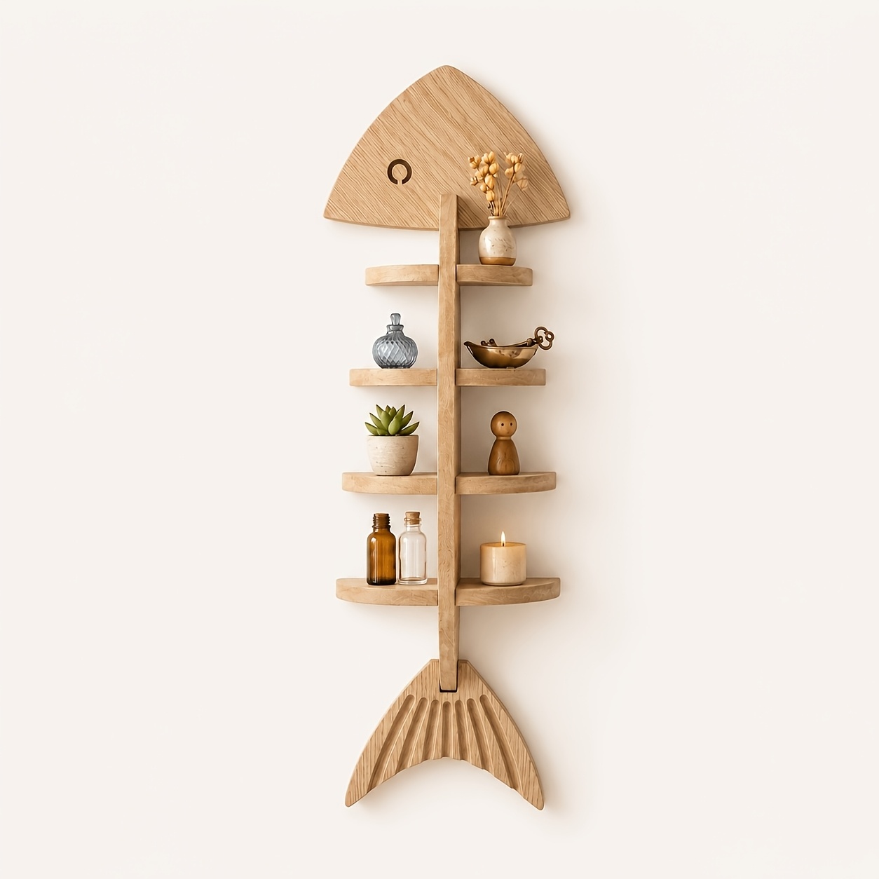 TEMU Étagère Murale de Poisson, Étagère Flottante en Bois, Support de Rangement Mural à Plusieurs Niveaux pour Utilisation ou Horizontale, Salle de
