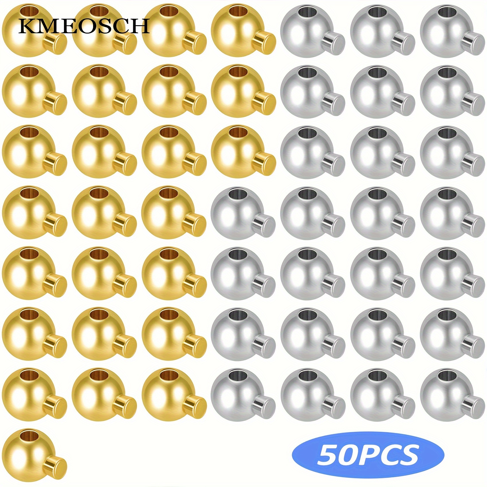 Image of 10pcs/20pcs/50pcs Of Round Crimp Beads, Stopper Beads, And Bead Caps For Crafting Jewelry, Including Metal Spacer Beads And Crimp Charms For Finishing Bracelets And Necklaces