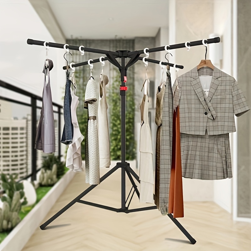 1pc, Adjustable Tripod Clothes Drying Rack, Metal Laundry Stand With  Foldable Design, Air-Drying Coat Hanger, Windproof Hanging Features