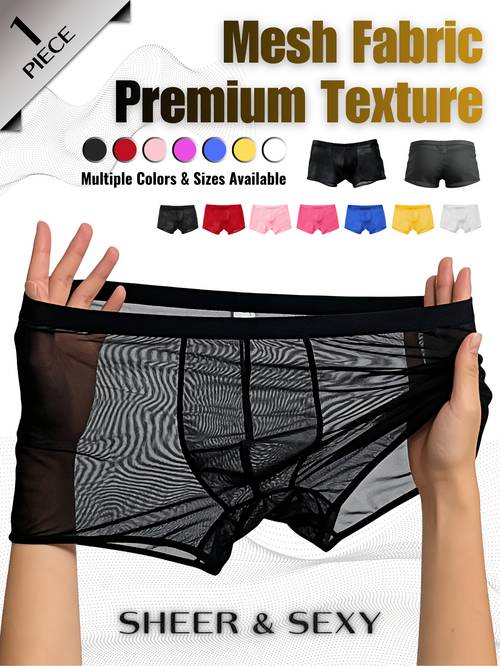 mens fashion new involvement transparent underwear high elastic mesh stitching flat angle underwear seductive comfortable