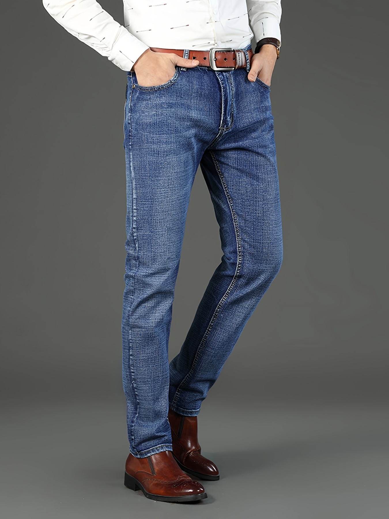 Men'S Plus-Size Stretchy Jeans with a Full Wash Process, Durable And Warm, Suitable for Work, Plus Size
