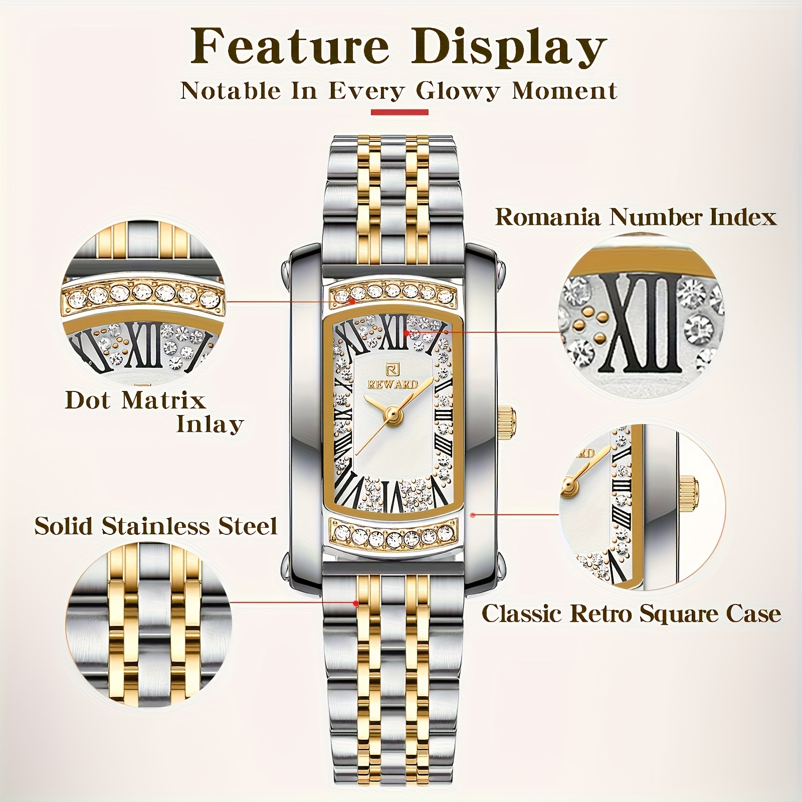 golden women watches luxury retro rectangle wrist watches for ladies stainless steel bracelet female relogio feminino details 2