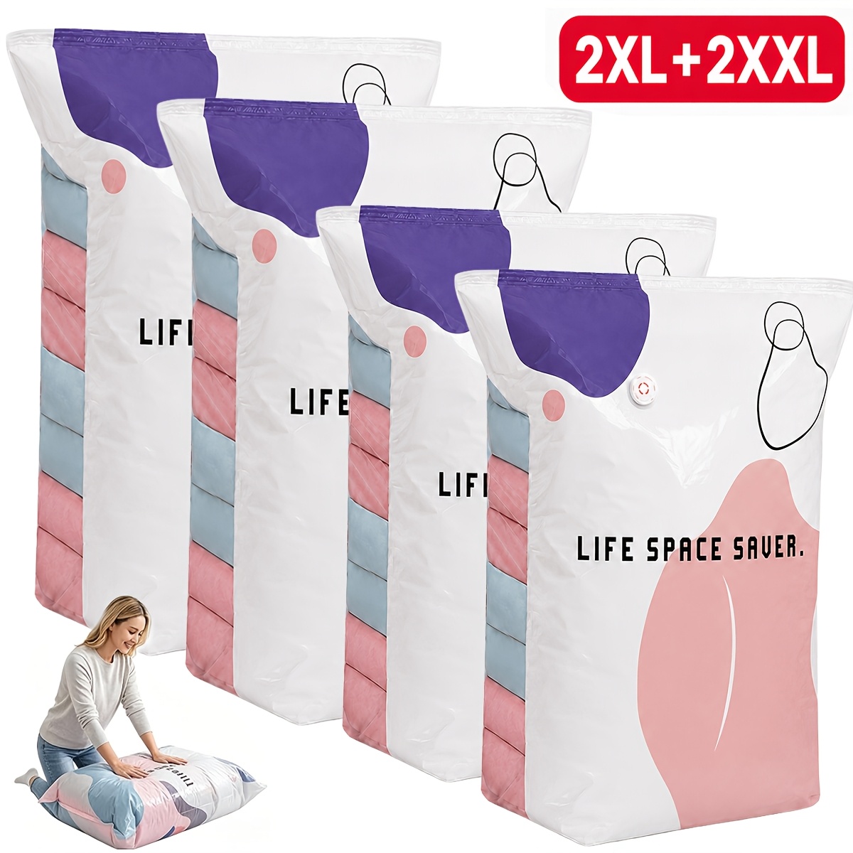 TEMU 4pcs Vacuum Storage Bags, Suitable For Clothing And Blankets. Large Capacity, Heavy-duty, Pump-free Compression Bags With - For Quick