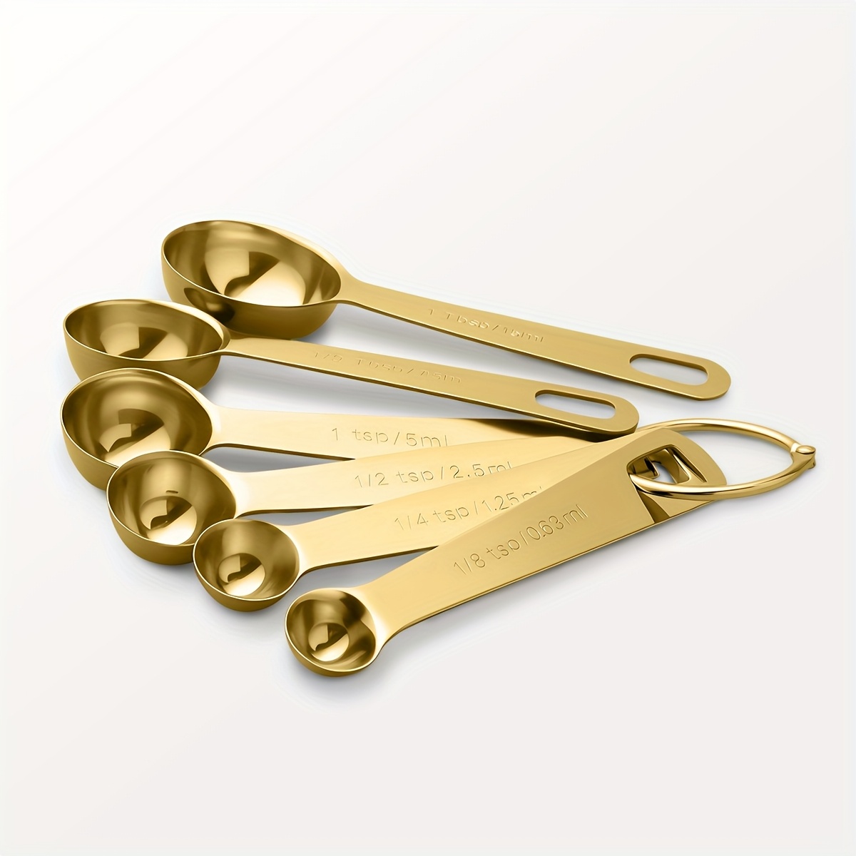 TEMU Golden Measuring Spoons, Heavy-duty Stainless Steel 6pcs Measuring Set: 1/8 Teaspoon, 1/4 Teaspoon, 1/2 Teaspoon, 1 Teaspoon, , Suitable For