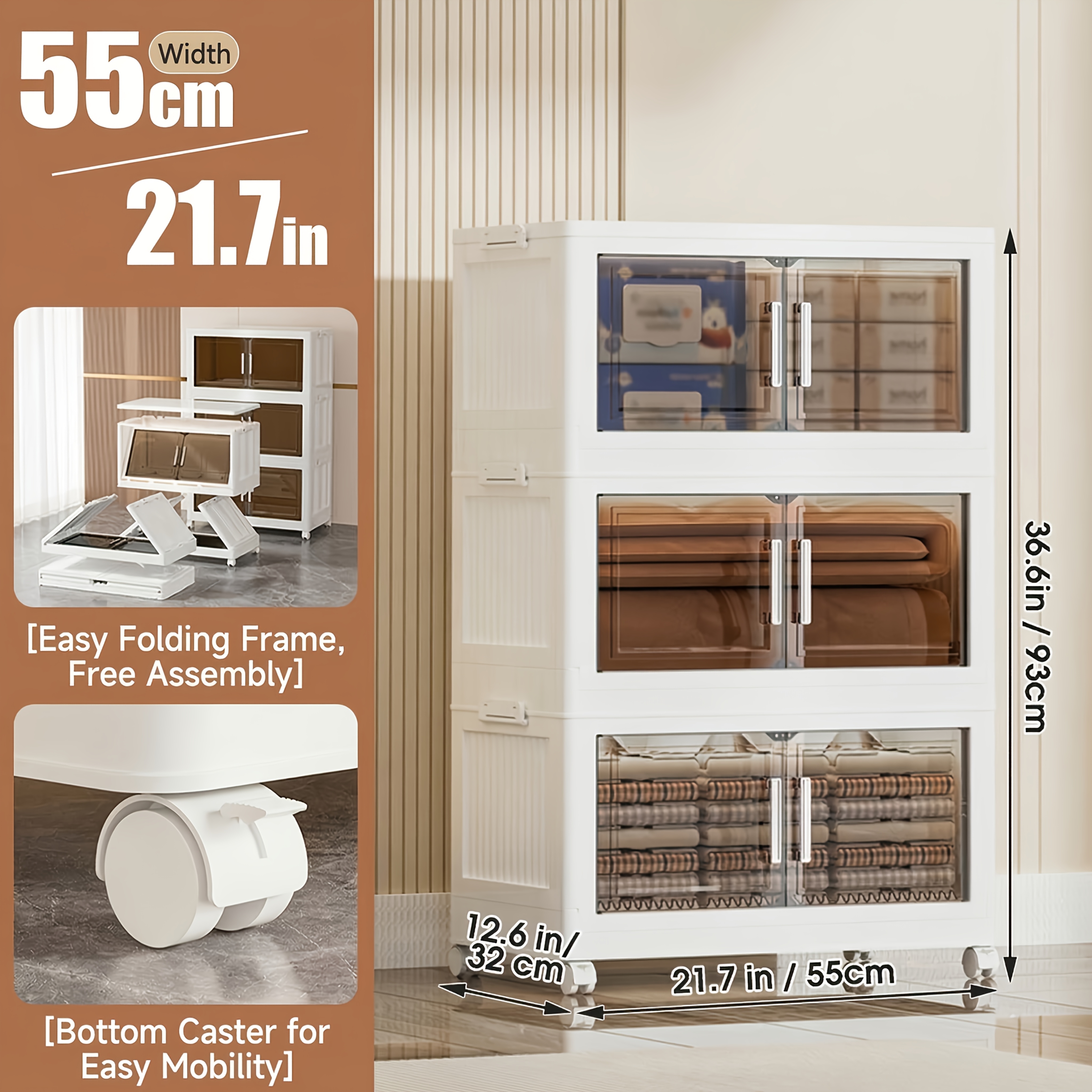 Extra Large Foldable Office Storage Cabinet with Lids & Wheels