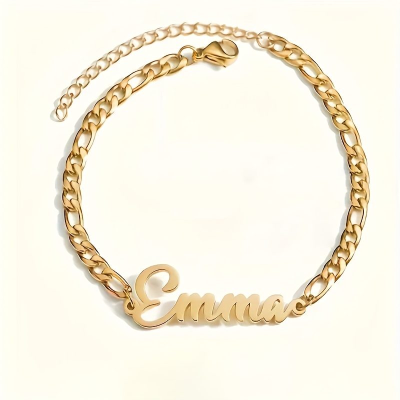 E-shop 1 Stück Personalisiertes Namensarmband, 18K vergoldete 304 Edelstahl Herren Cuban Link Kette, Personalisiertes 304 Edelstahl verstellbares