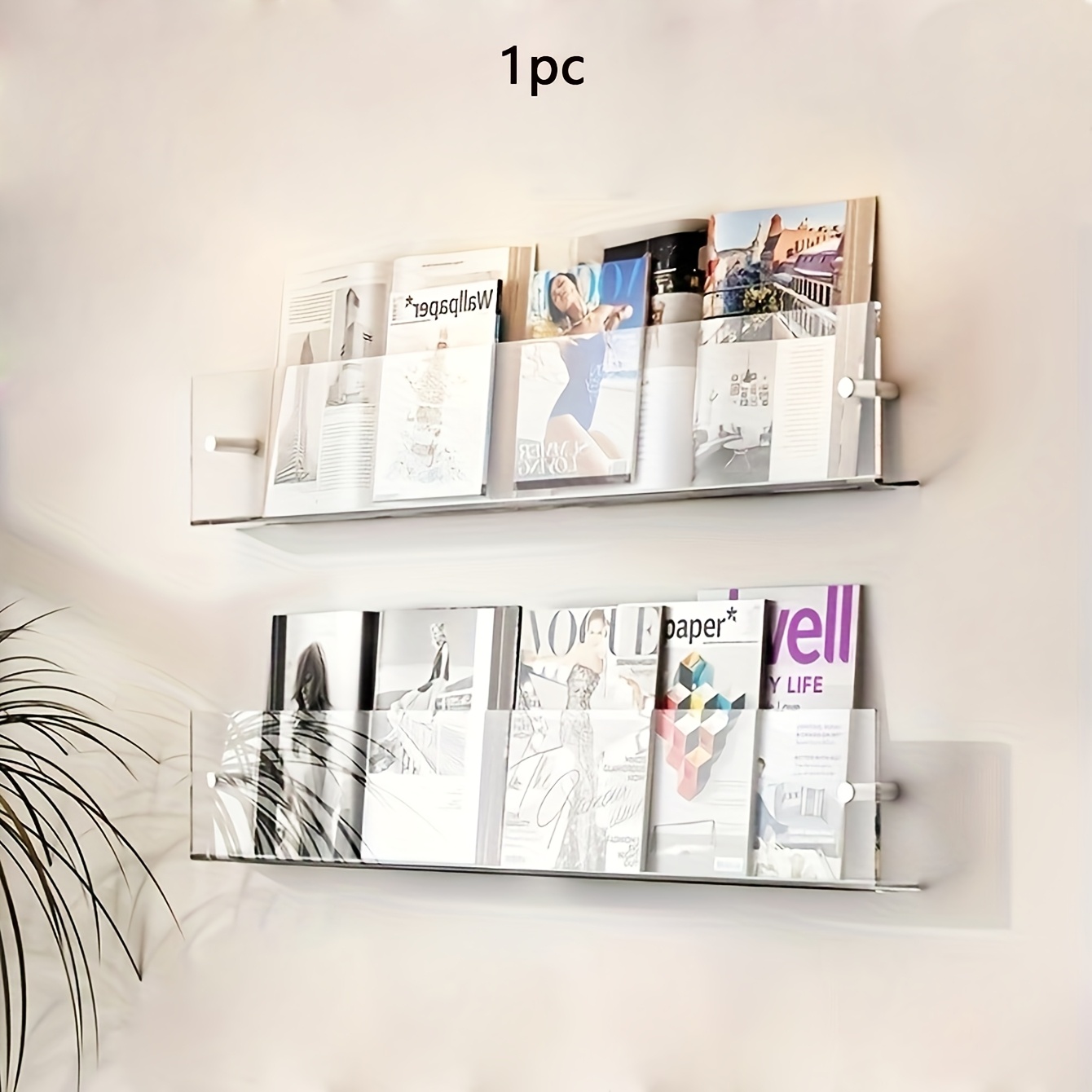 

1pc Clear Holder, Wall-mounted Office Organizer, Transparent Book And Magazine Display Shelf, High Strength And Durability