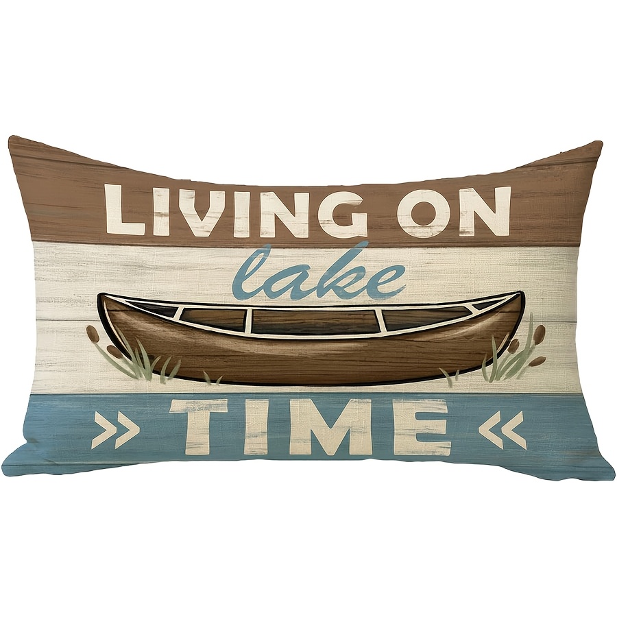 

Rustic , Lake Lumbar Throw Pillow Cover - Rustic Farmhouse Decor, , Zip Closure, Machine Washable For Couch & Outdoor Use