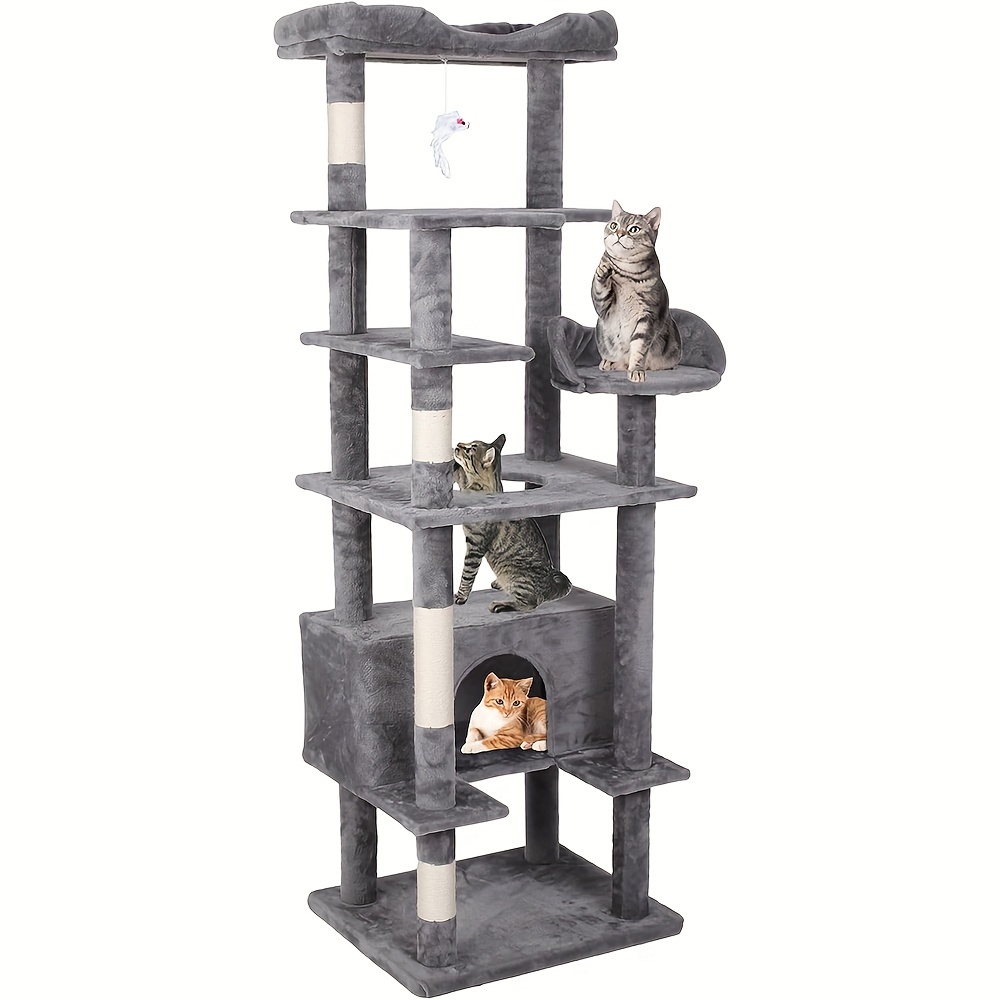 

71'' Tall Cat Tree, Multi-level Cat Tower Condo With Scrating Post, Large Top Perch And Dangling Rope, Roomy Condo For Indoor Cats