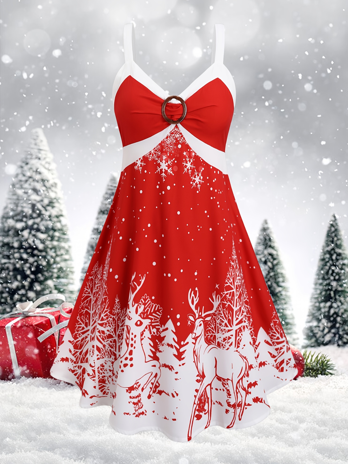1pc elegant christmas themed plus size v neck dress ring - Temu Switzerland