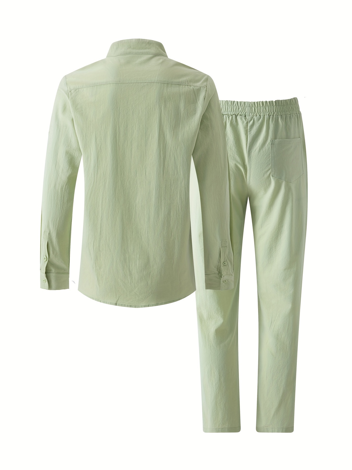 Men'S 2pcs Cotton Sweatsuit Set Casual Henley Long Sleeve Shirt and Beach Trousers with Pockets Yoga Outfit Solid Color Non-Stretch Woven Fabric Spring/Fall Button Details Regular Fit