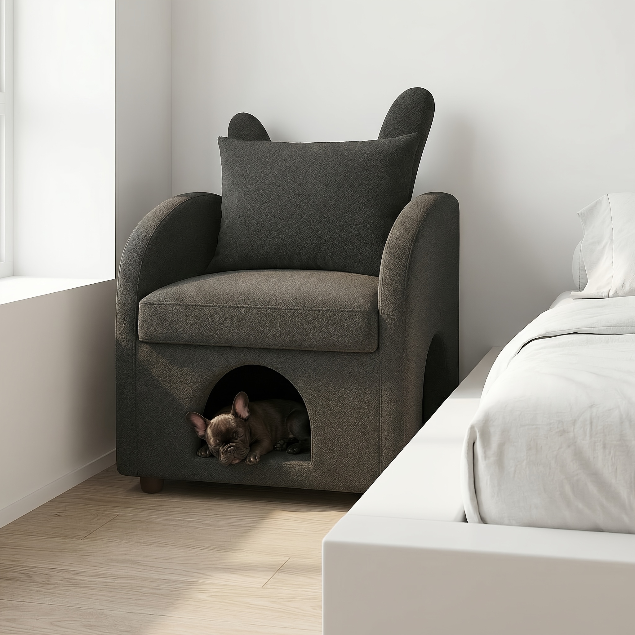 two in ear cat bed armchair sofa chair with hidden compartments scratch resistant suitable for indoor cats and small dogs modern rabbit ear with hideout compact pet furniture for small spaces no black Product details 4