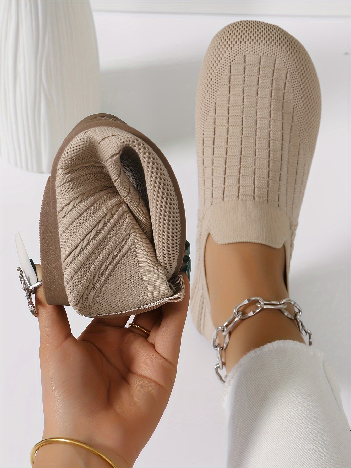 women s knitted flat shoes breathable round toe slip shoes details 27