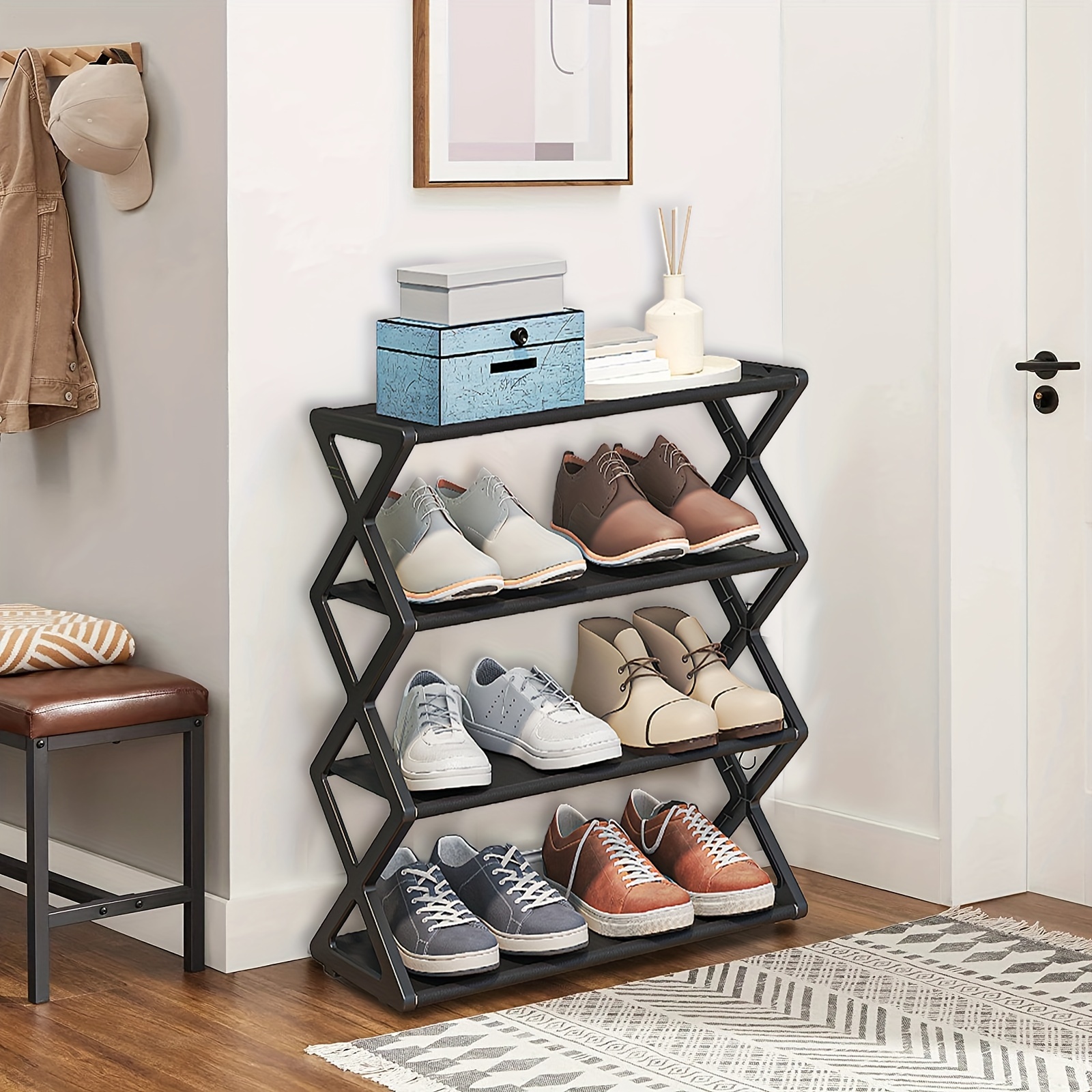 

1pc X-shaped Minimalist Shoe Rack, Dormitory Shoe Storage Rack, Multi-layer Simple Shoe Shelf, Living Room Entrance Bedroom Dorm Accessories, Home Organization And Storage Supplies, Shoes Organizer