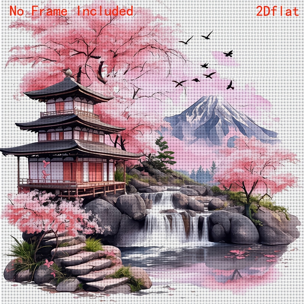 TEMU 1 pièce Nouveau kit de point de croix imprimé cadre à soi-, motif 2D « de et chalet du », ensemble de broderie artisanale pour décoration
