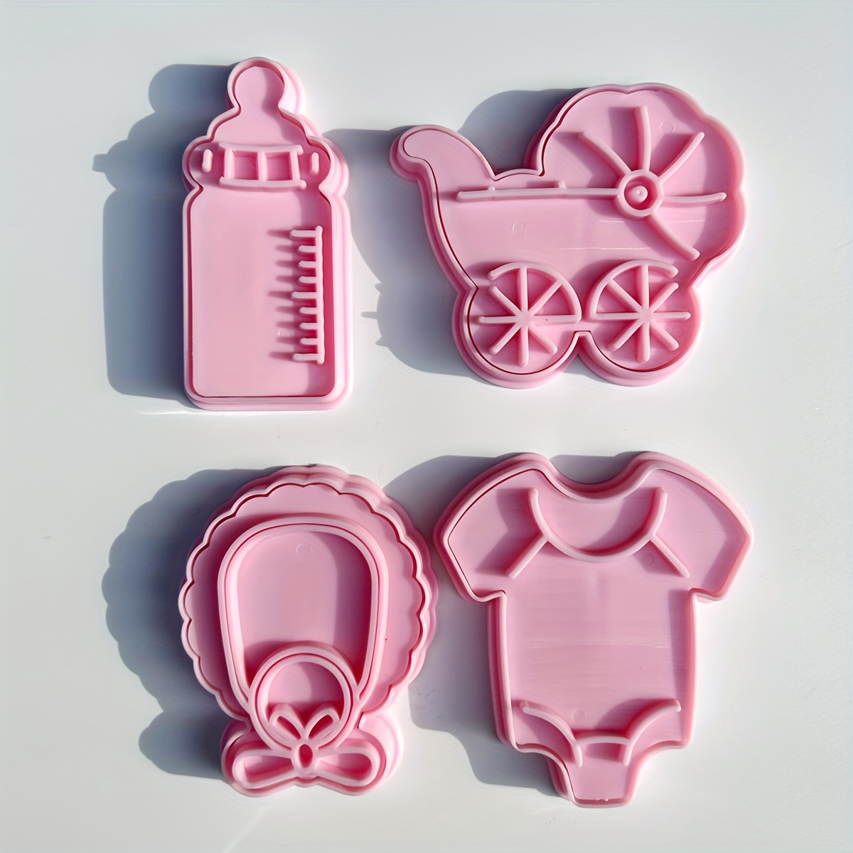 Image of 4pcs Baby Bottle, Stroller, Baby Clothes, Cookie Cutter, Fun Cookie Cutter Set, For Baking Cake Enthusiasts Pastry Baking Decoration, Cutter, Cookie Stamp, For Home, , Bakery