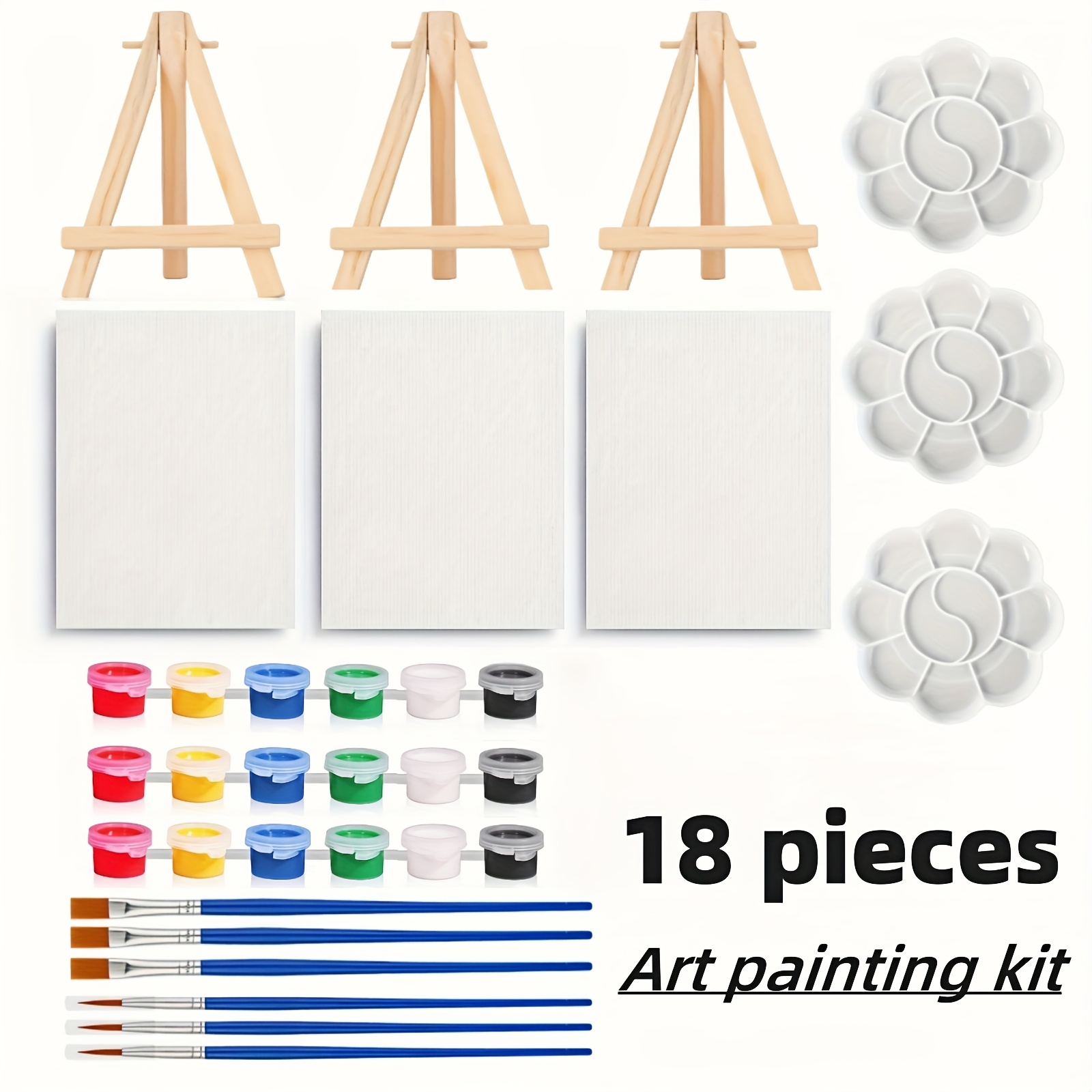 TEMU 18pcs Portable -in- Acrylic Paint Art Kit With Easel, Brushes, Paint Strips & Palette - Complete Mini Easel & Canvas Set For, S, Artists - Pre-