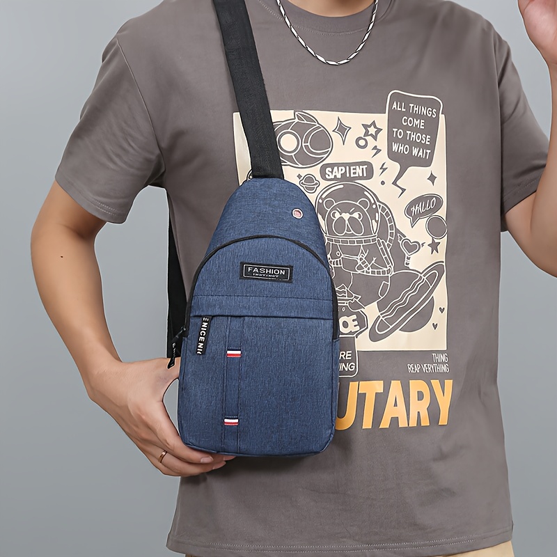 mens crossbody bag lightweight everyday formal use zipper closure adjustable strap compact chest pack for travel gym work   in black dark blue gray minimalist mens purse crossbody purse travel accessory   durable fabric     modern accessory sturdy construction urban   Product details 5