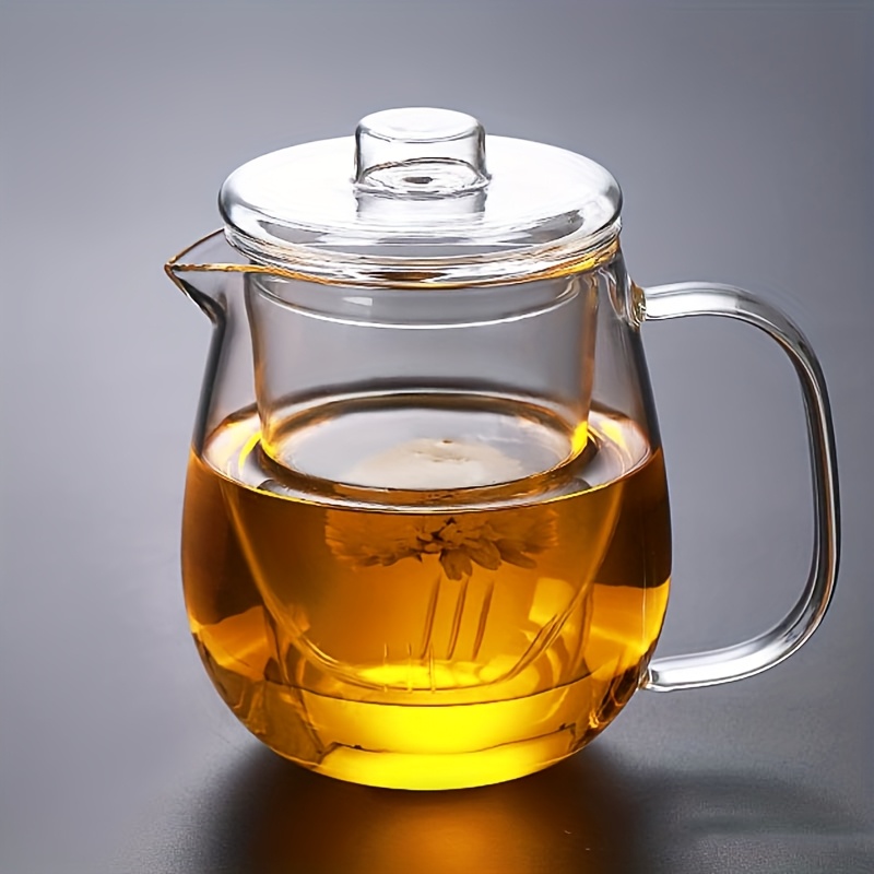 Image of 1pc, 600ml, Glass Teacup With Filter And Lid, Tea , Transparent Glass, Glass Cup, For Blooming And Loose Tea, With Spout, Three-piece Glass Set