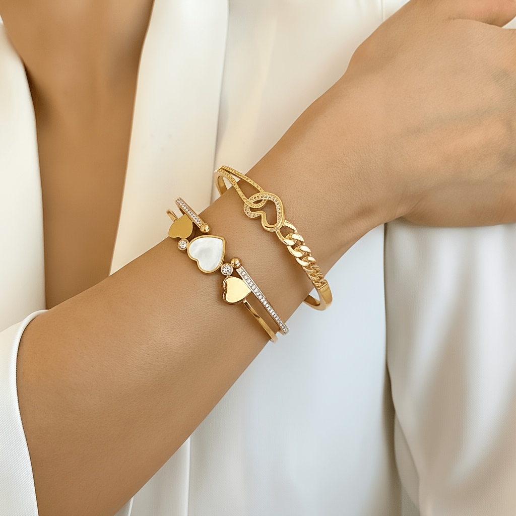 2pcs Set Romantic Heart Bangle Bracelet Set for Women