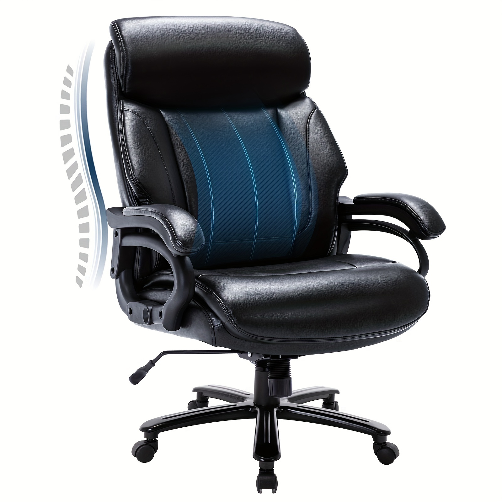 

1pc Office Chair 400lbs-heavy Duty Executive Desk Chair With Extra Wide Seat, High Back Leather Computer Chair With Tilt Rock, Padded Armrests
