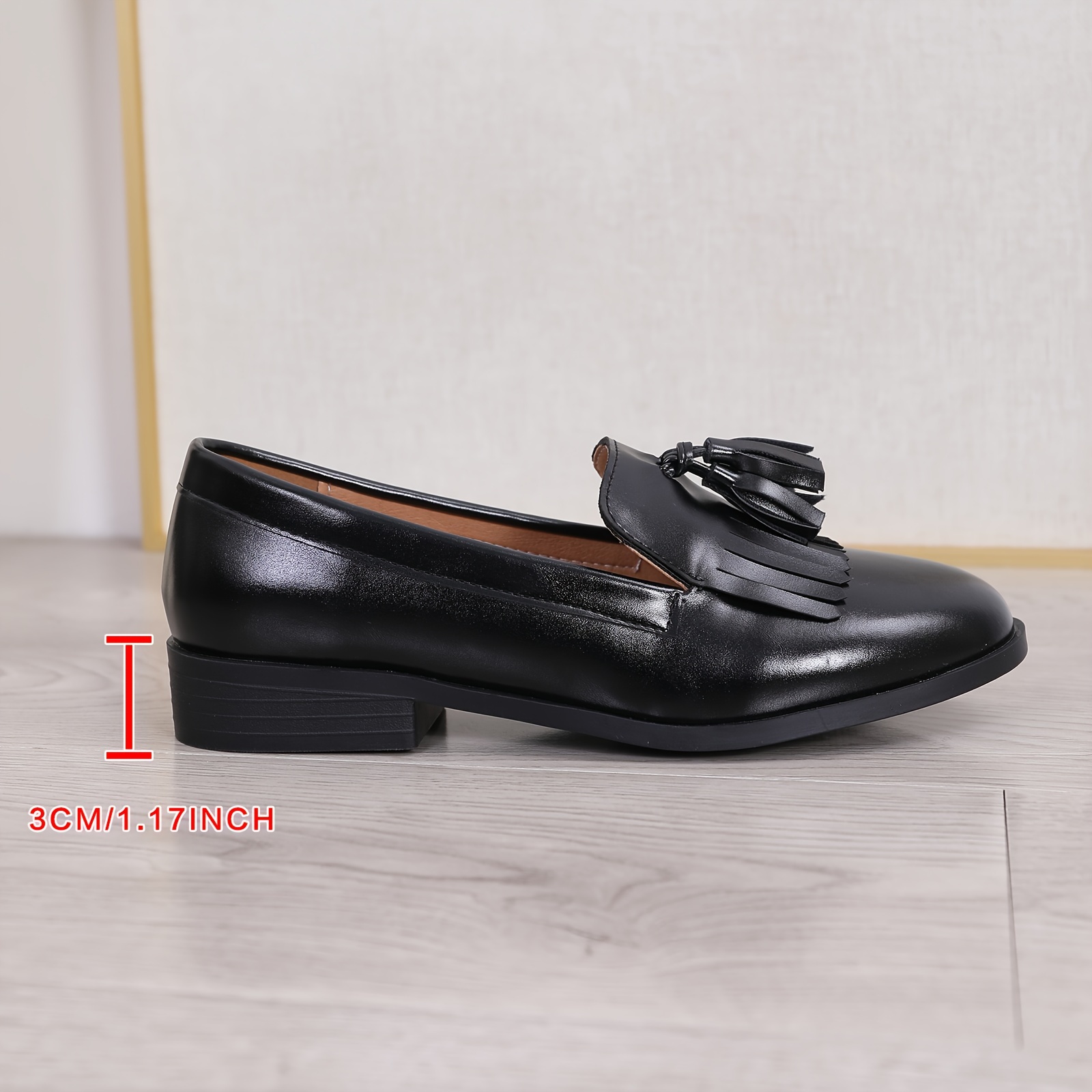 womens tassel black loafers casual match chunky low heeled Temu