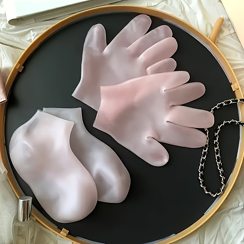 TEMU 4pcs Hand And Foot Care Set! Silicone Moisturizing Socks, Suitable For Dry Heels/, Personal Beauty + Nail Care, Instant