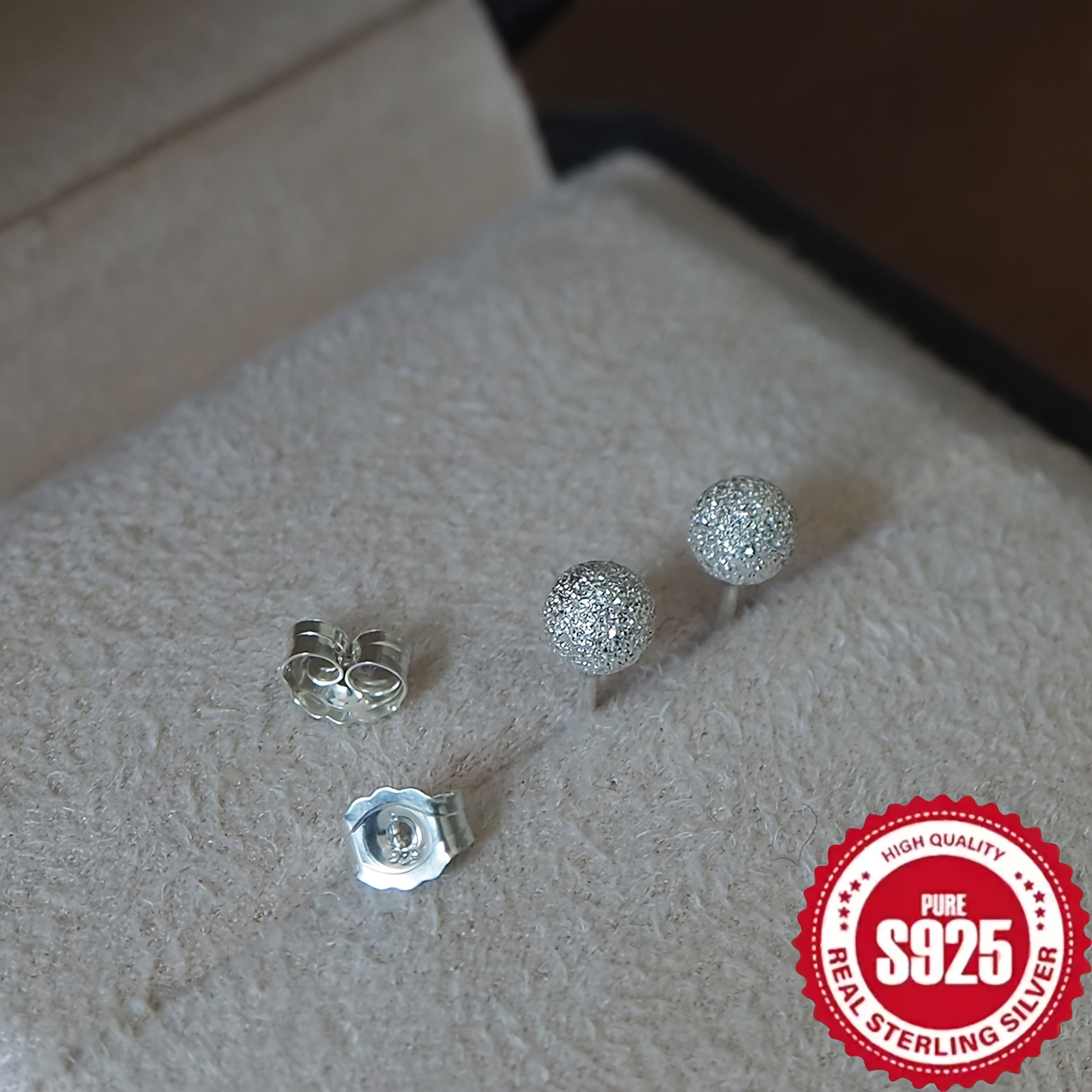 S925 Sterling Silver 5-Pair Matte Round Stud Earrings Set