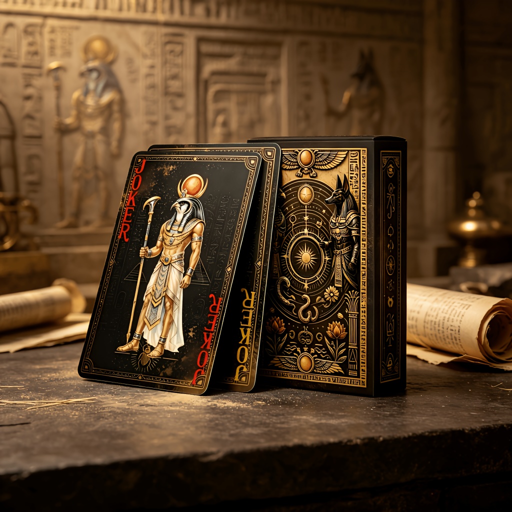 TEMU High-value And Golden Vintage Illustration Playing Cards, Featuring Horus, , The Scarab , And Other Vintage Mythological Elements. Includes 54