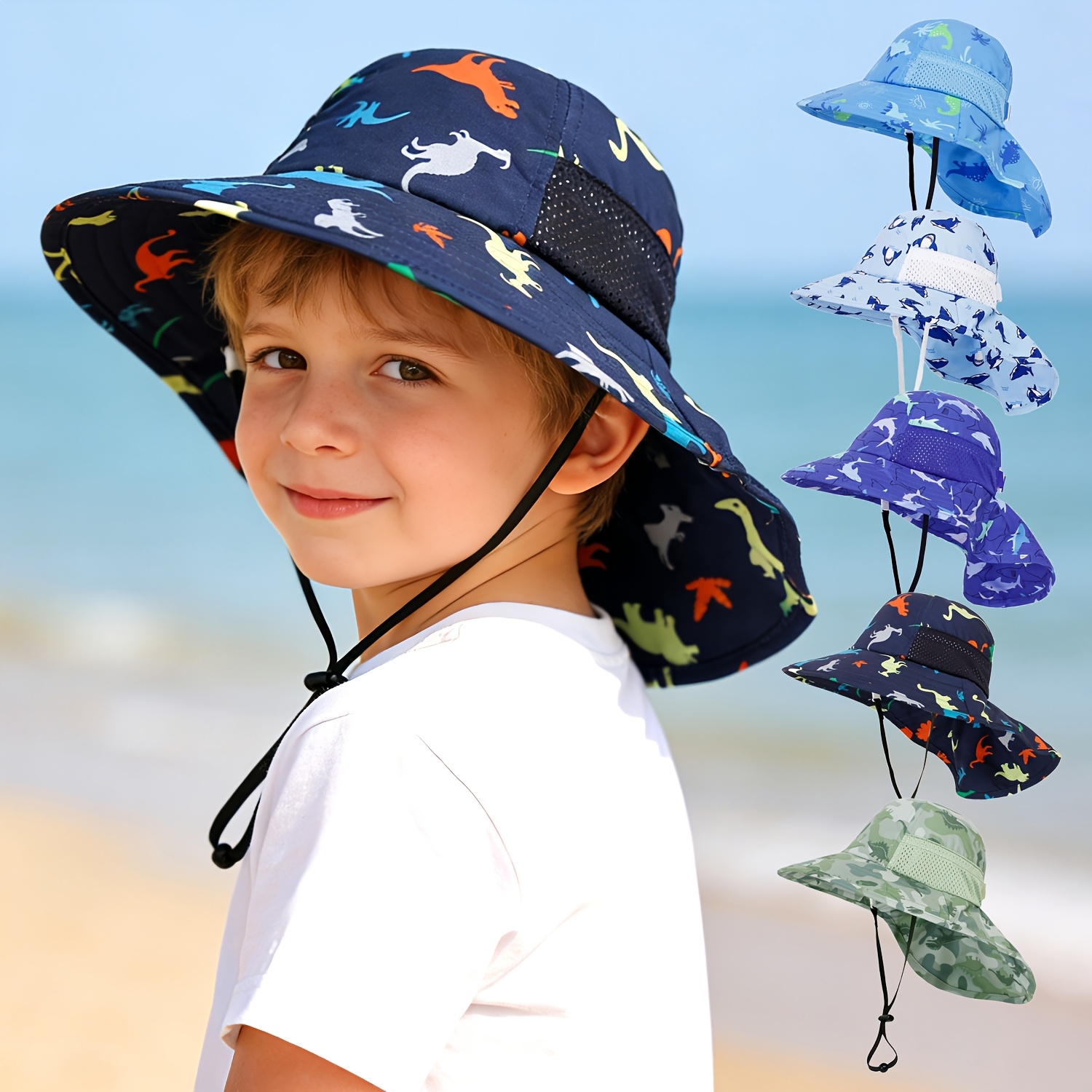 1 boys cartoon print cape bucket hat breathable outdoor sun protection cap for spring and   or travel
