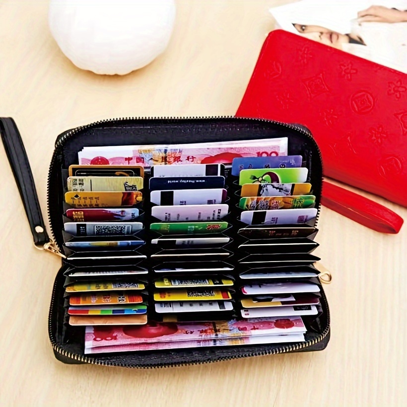 

Mini Card Holder, Classic Style Pu Material Purse With Multi-slot, Credit Card & Id Case With Zipper, Secure Wallet With Hand Strap(7.68'' X 3.74'')