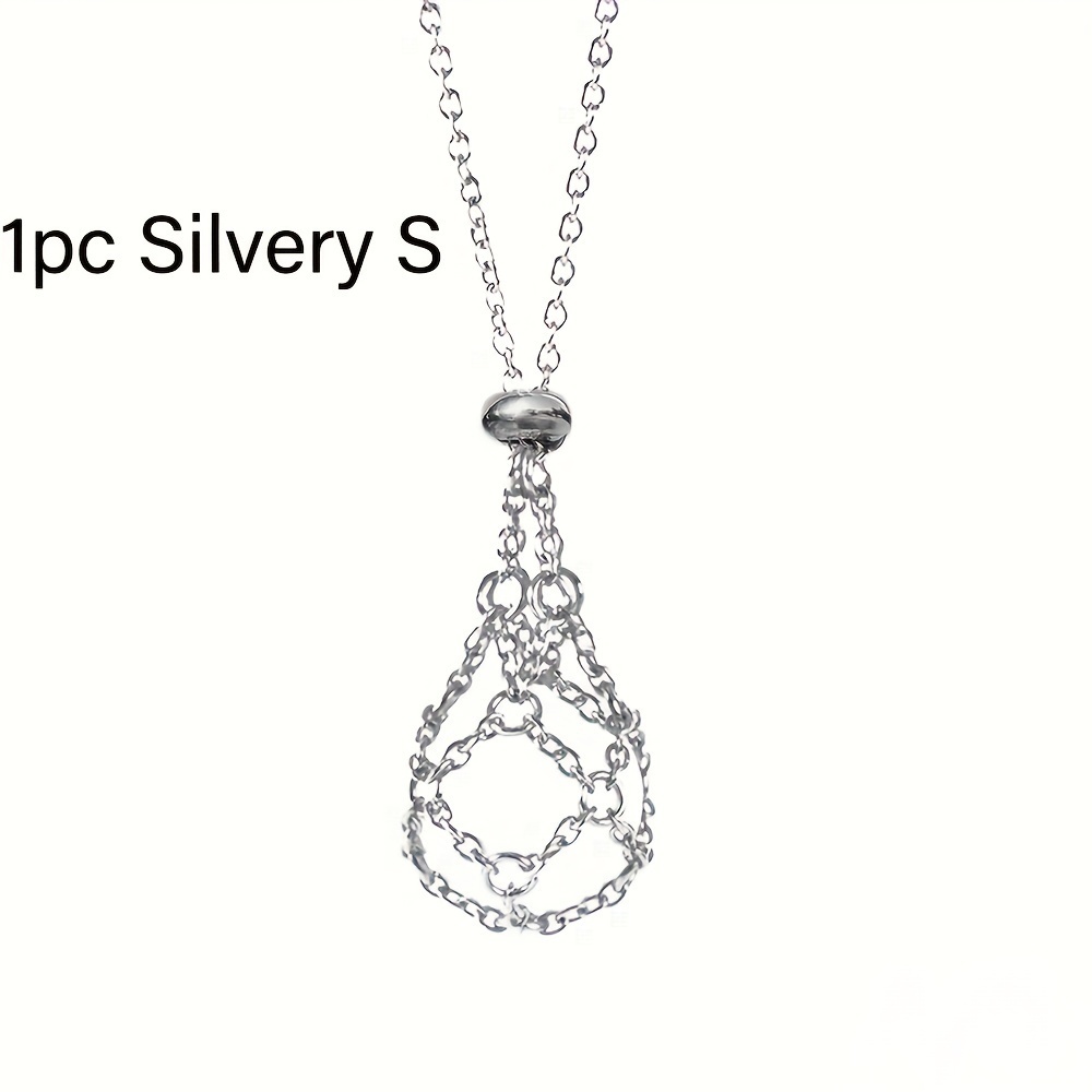 TEMU Collar con Cadena en O de Acero Inoxidable | Ajustable de 17.72" a 29.92" | Colgante de Piedra Rosa a | Estilo | Ideal para Uso Diario y Regalos