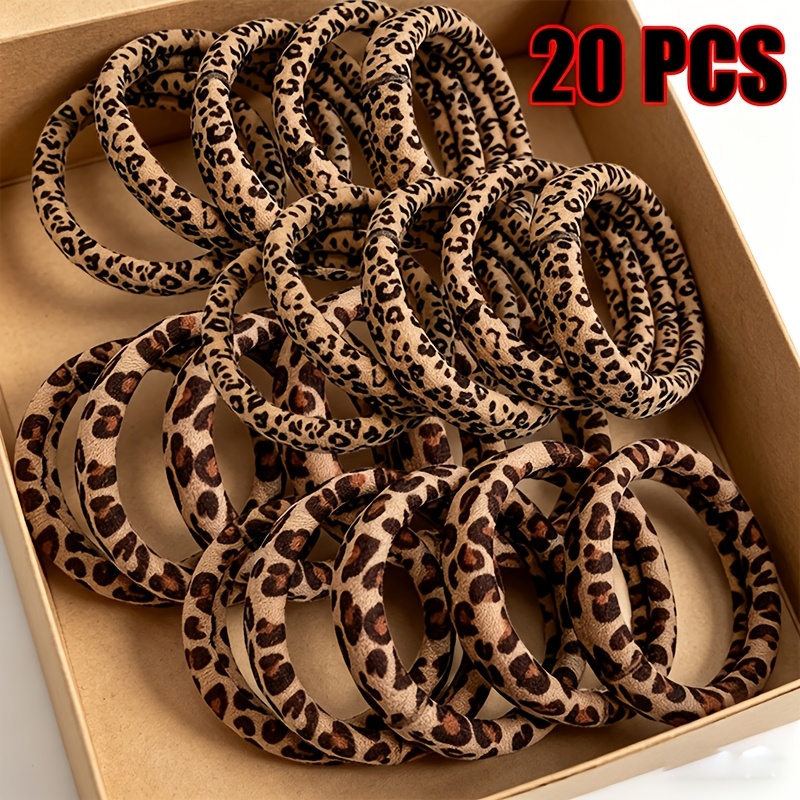 Image of 20pcs Women's Fashion High Elastic Leopard Print Hair Ties, Retro Ponytail Bun Rubber Bands, Fashionable And Versatile, Essential For Everyday Basic Hair Additions