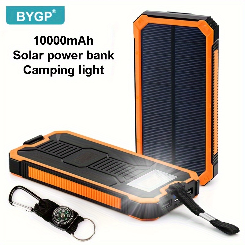 

Bygp 10000mah Solar Power Bank/portable Solar Cell Phone Battery Panel 5v Solar Plate, Outdoor Camping Home, Compass Function, Outdoor Emergency Power Supply, Led Flashlight/usb/micro Interface