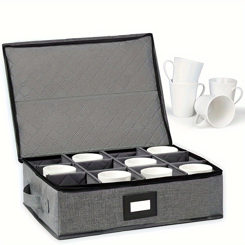 

1pc Classic Stackable Fabric Cup And Mug Storage Box With Lid And Handles - And Sides, Holds 12 Coffee Mugs And Tea Cups, Ideal For Home And Kitchen Organization, Shelf Baskets