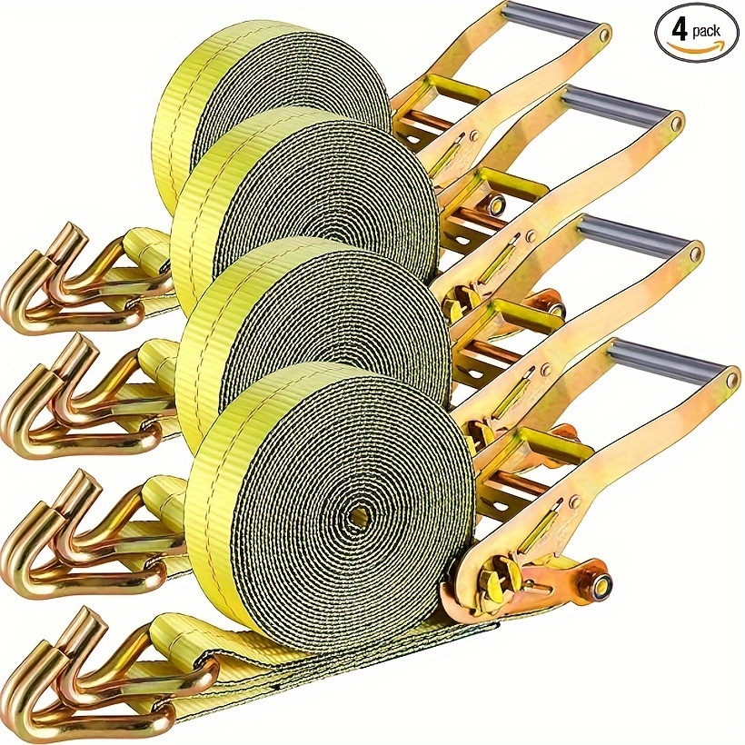 

4-pack 2-inch X 27 Ft Double Ratchet Straps, 11, 000 Lbs Strength, Yellow Heavy-duty Truck Straps