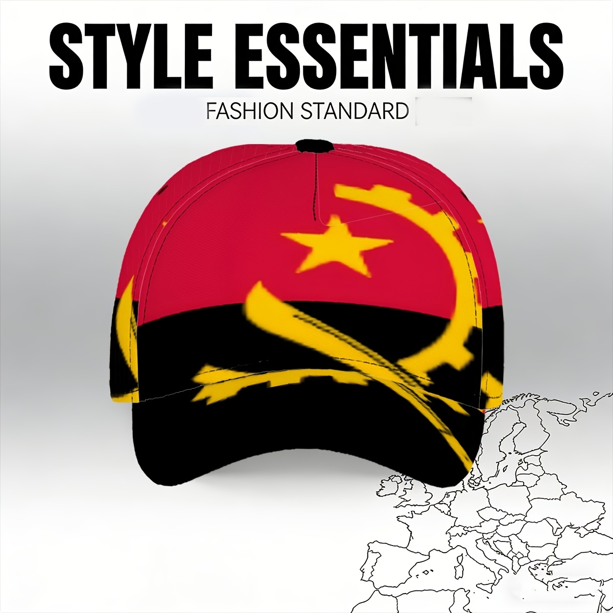 TEMU Chapeau unisexe à visière incurvée avec impression intégrale du drapeau de l'Angola, 1 pièce - Réglable, léger, respirant, convient pour les