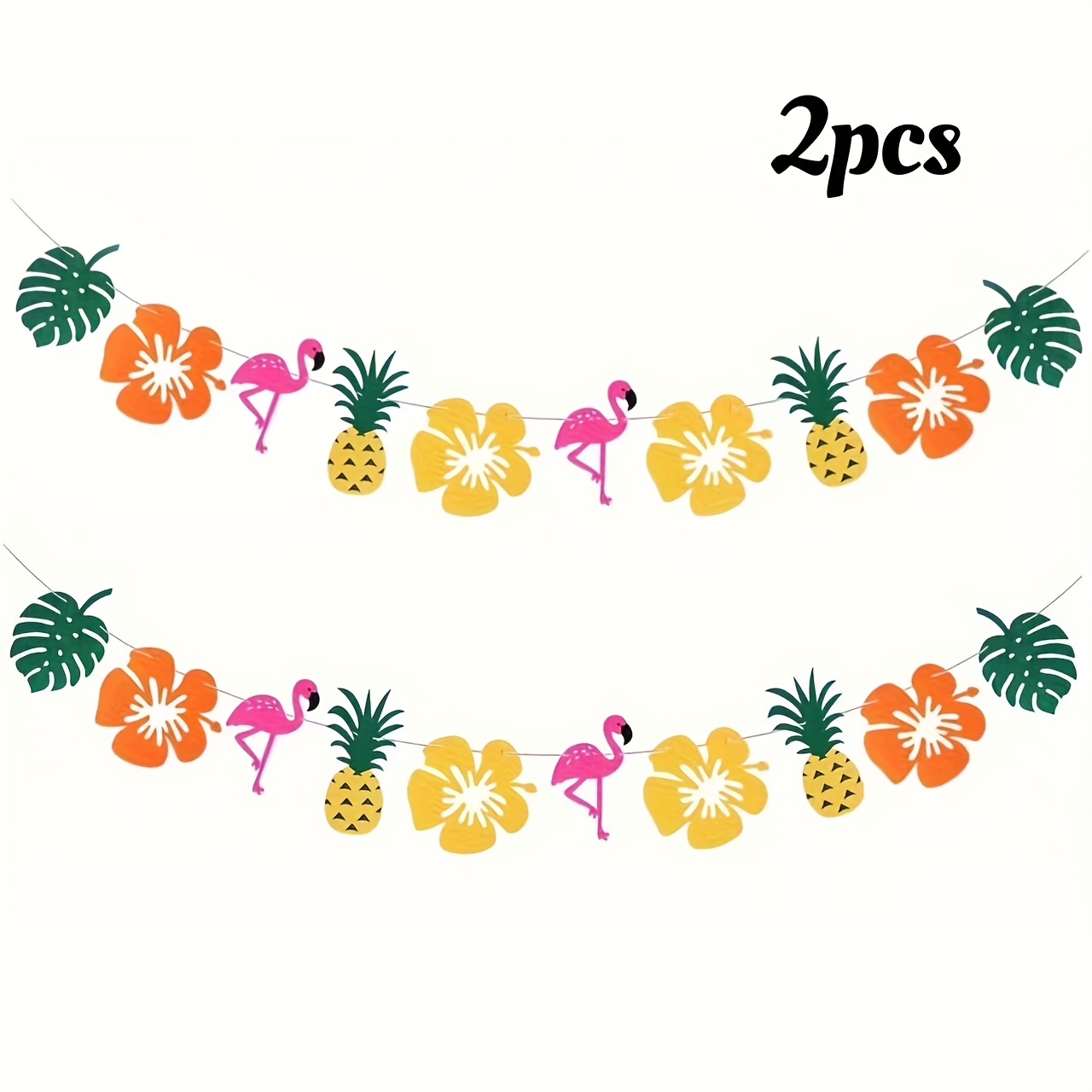 Image of 1pc/2pcs, Hawaiian Summer Hanging Wreath Tropical Flamingo Banner Set Hawaiian Banner Flamingo Wreath Banner